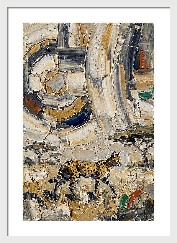 Serval Walking Through Abstract Landscape