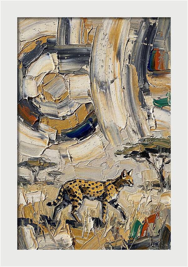 Serval Walking Through Abstract Landscape