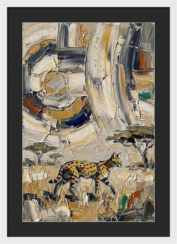 Serval Walking Through Abstract Landscape
