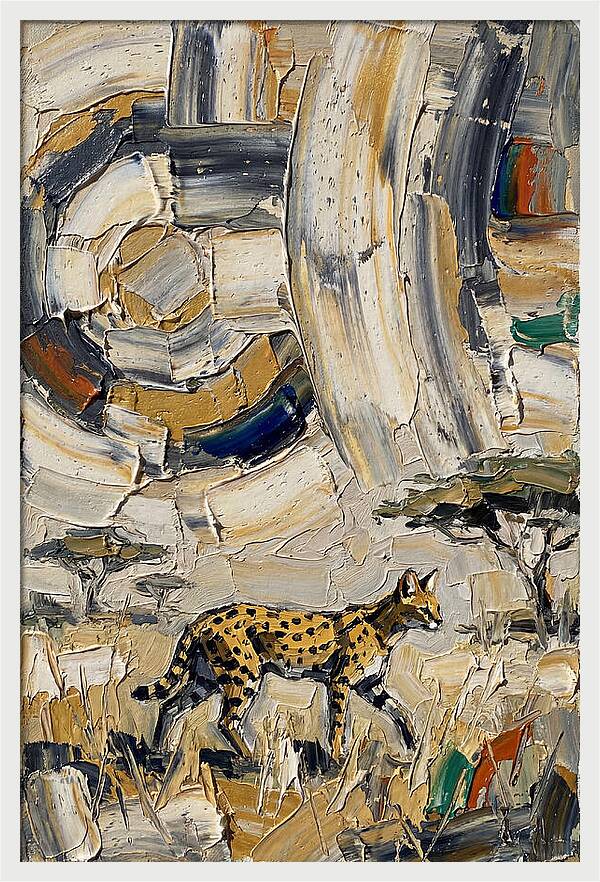 Serval Walking Through Abstract Landscape