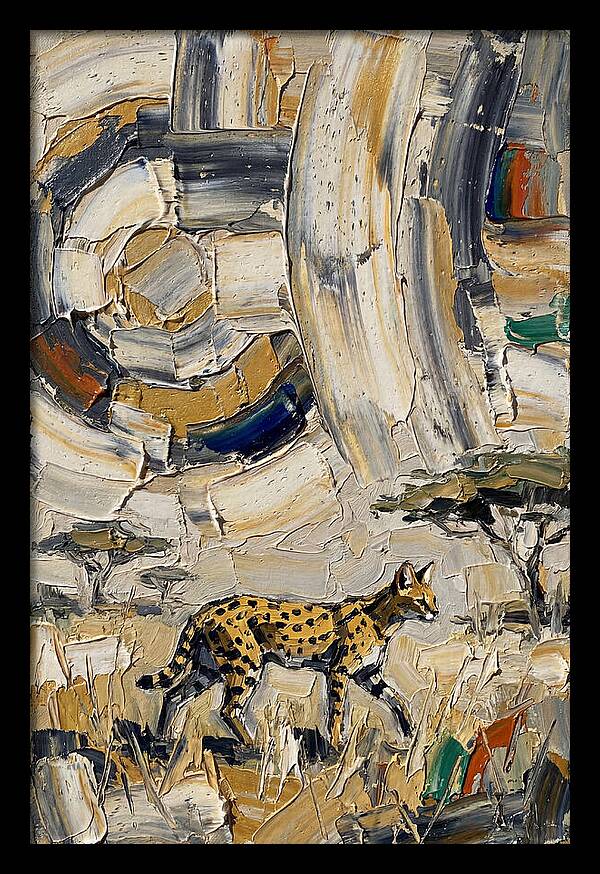 Serval Walking Through Abstract Landscape