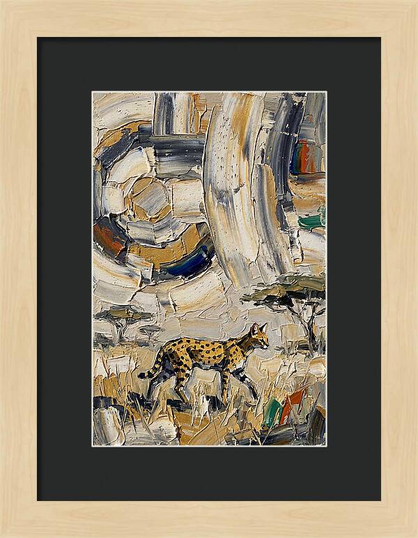 Serval Walking Through Abstract Landscape