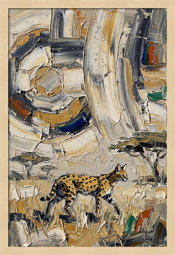Serval Walking Through Abstract Landscape