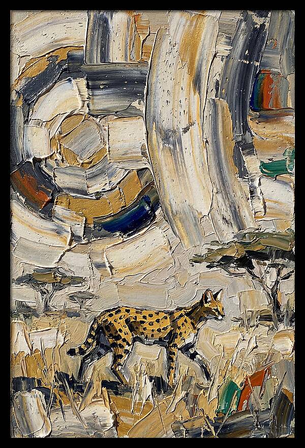 Serval Walking Through Abstract Landscape