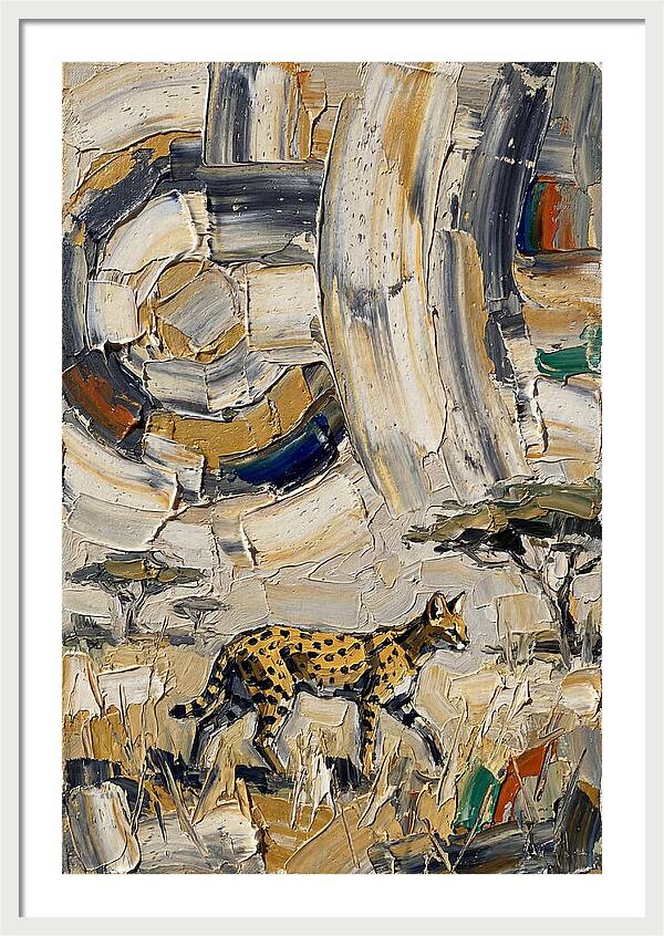 Serval Walking Through Abstract Landscape