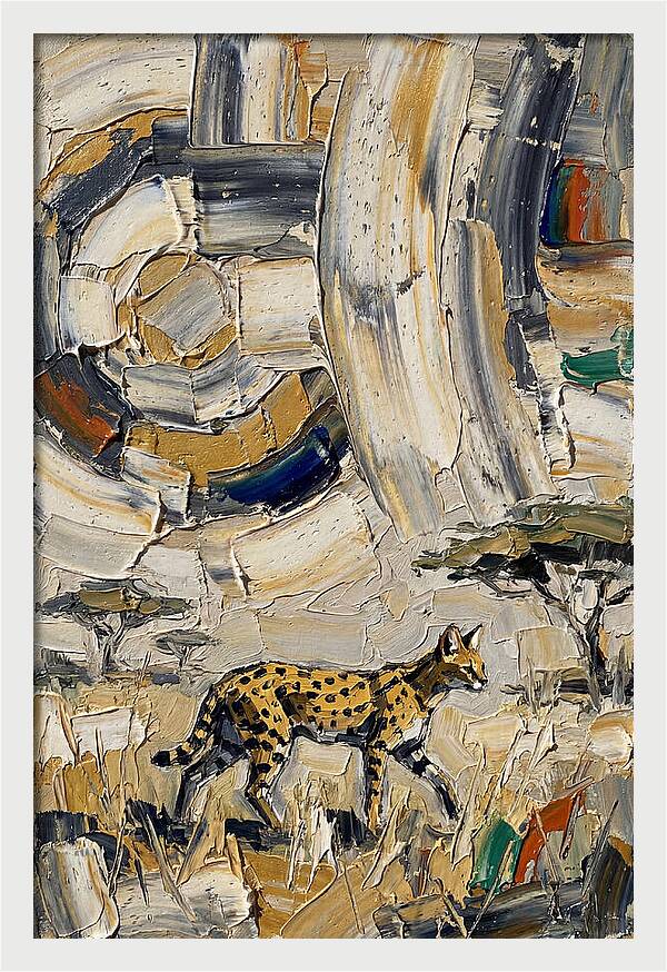 Serval Walking Through Abstract Landscape