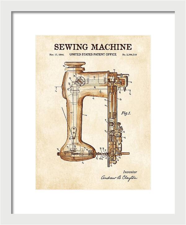Sewing Machine Watercolor Patent Us2394510a
