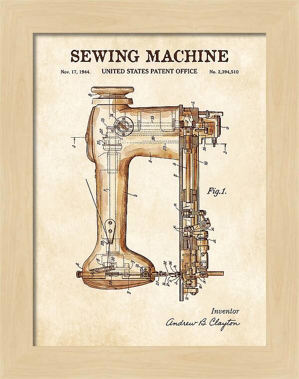 Sewing Machine Watercolor Patent Us2394510a