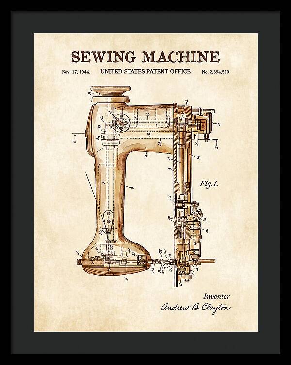 Sewing Machine Watercolor Patent Us2394510a