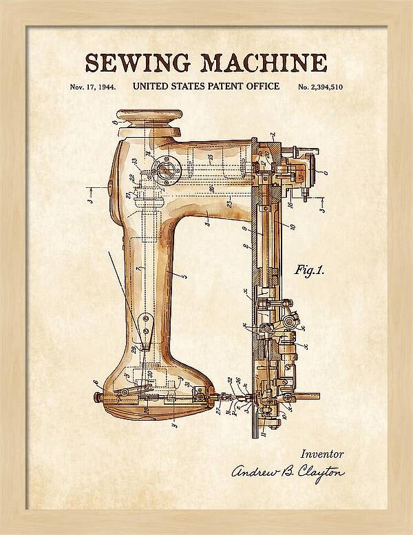 Sewing Machine Watercolor Patent Us2394510a