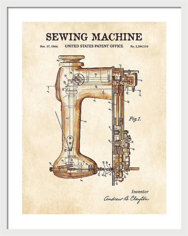 Sewing Machine Watercolor Patent Us2394510a
