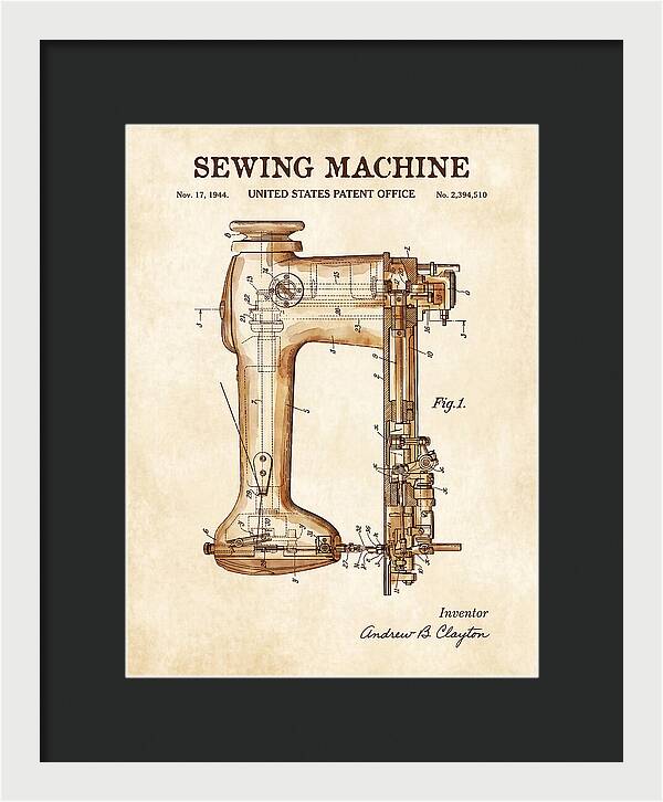 Sewing Machine Watercolor Patent Us2394510a