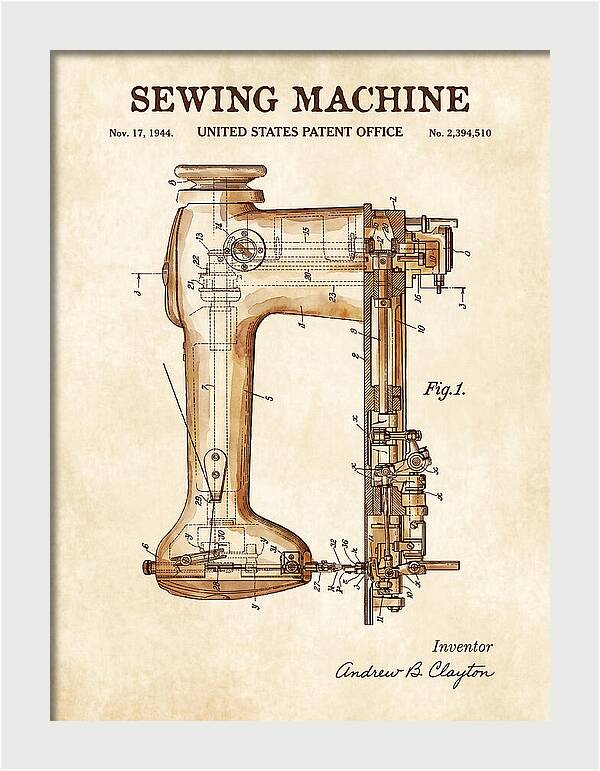 Sewing Machine Watercolor Patent Us2394510a