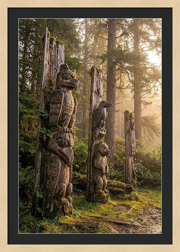 Sgang Gwaay Totem Poles At Dusk