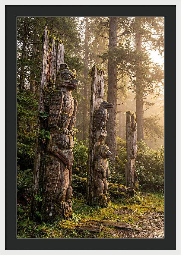 Sgang Gwaay Totem Poles At Dusk