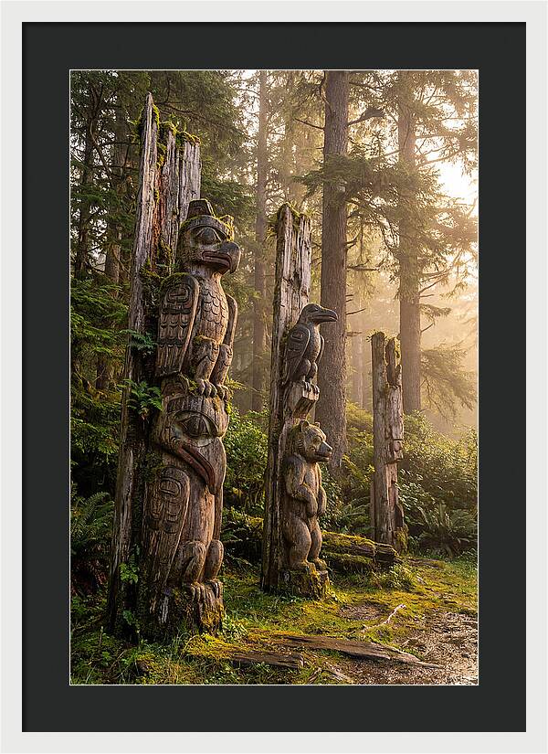 Sgang Gwaay Totem Poles At Dusk