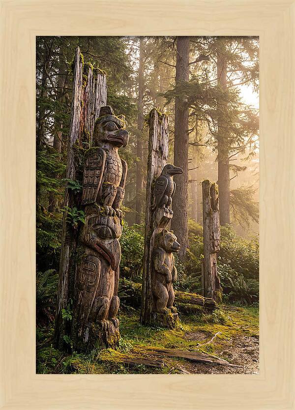 Sgang Gwaay Totem Poles At Dusk