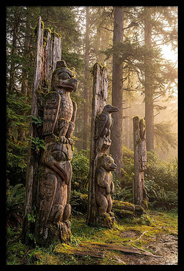 Sgang Gwaay Totem Poles At Dusk