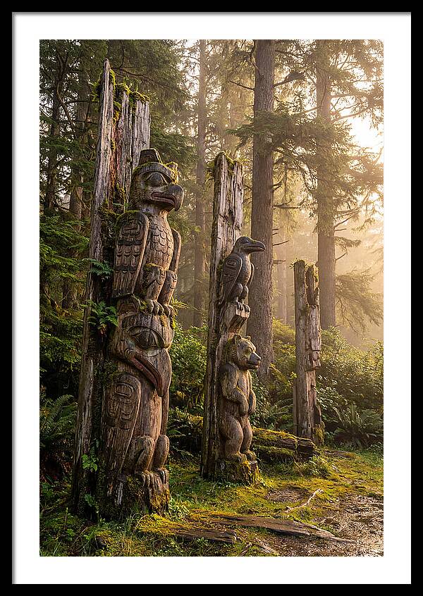 Sgang Gwaay Totem Poles At Dusk