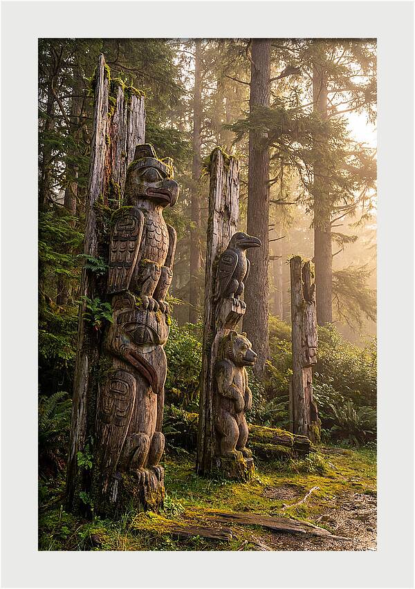 Sgang Gwaay Totem Poles At Dusk