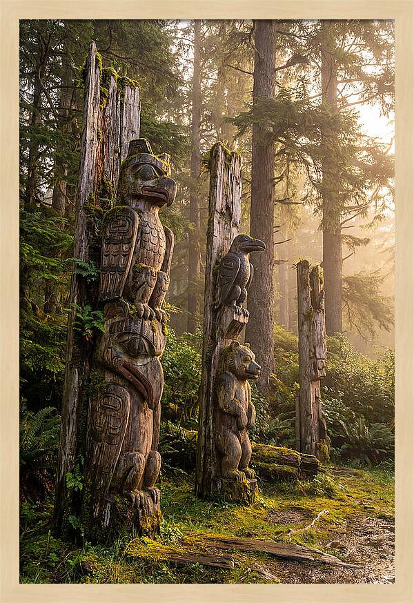 Sgang Gwaay Totem Poles At Dusk