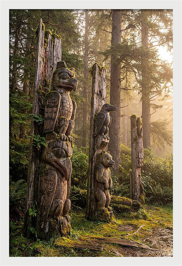 Sgang Gwaay Totem Poles At Dusk