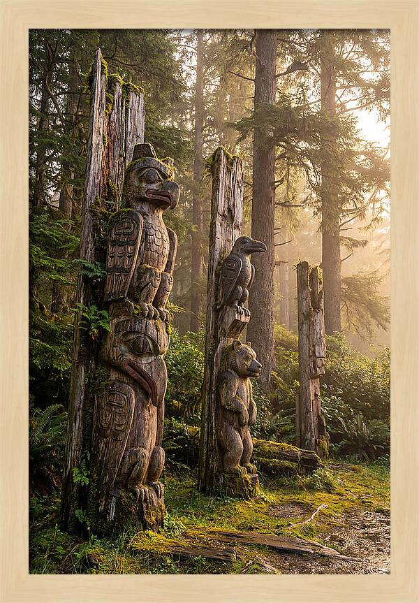 Sgang Gwaay Totem Poles At Dusk