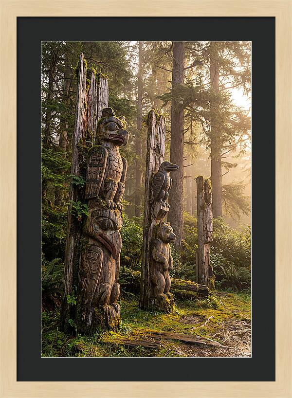 Sgang Gwaay Totem Poles At Dusk