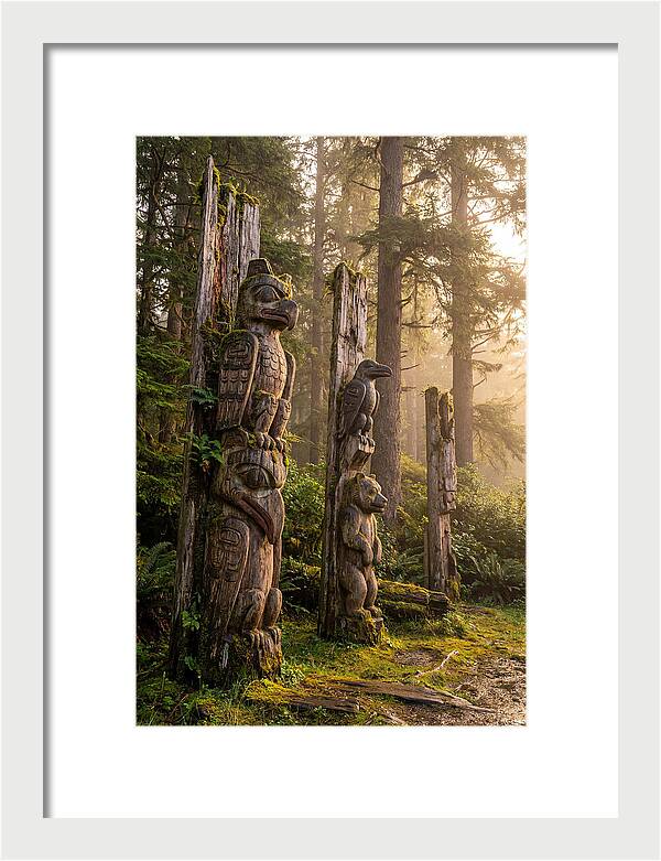 Sgang Gwaay Totem Poles At Dusk