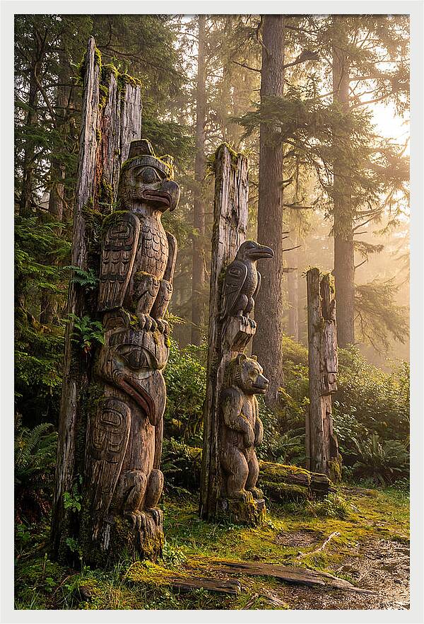Sgang Gwaay Totem Poles At Dusk