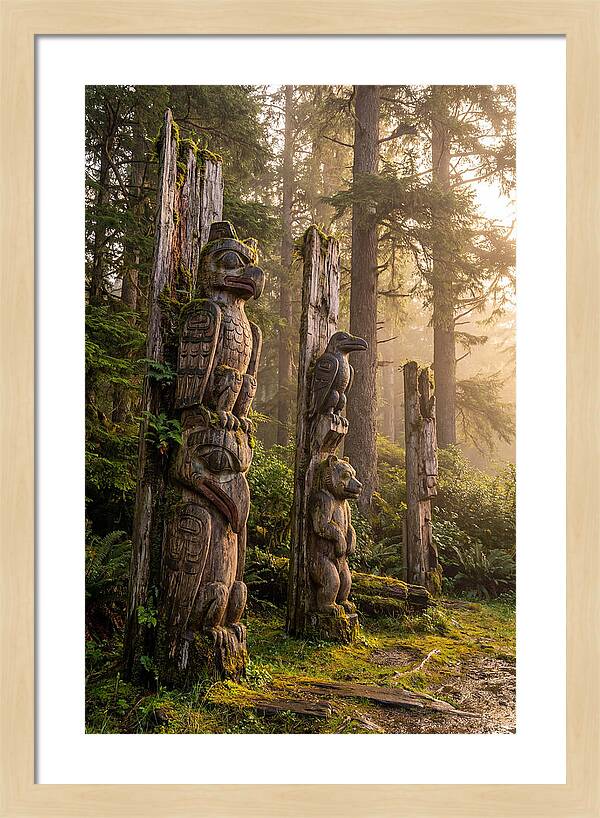 Sgang Gwaay Totem Poles At Dusk