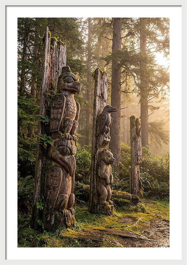 Sgang Gwaay Totem Poles At Dusk