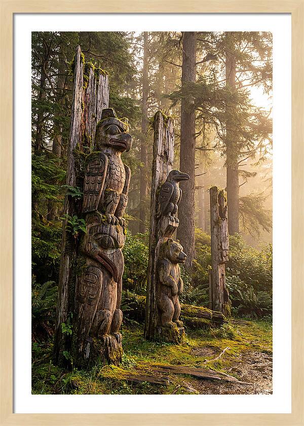 Sgang Gwaay Totem Poles At Dusk