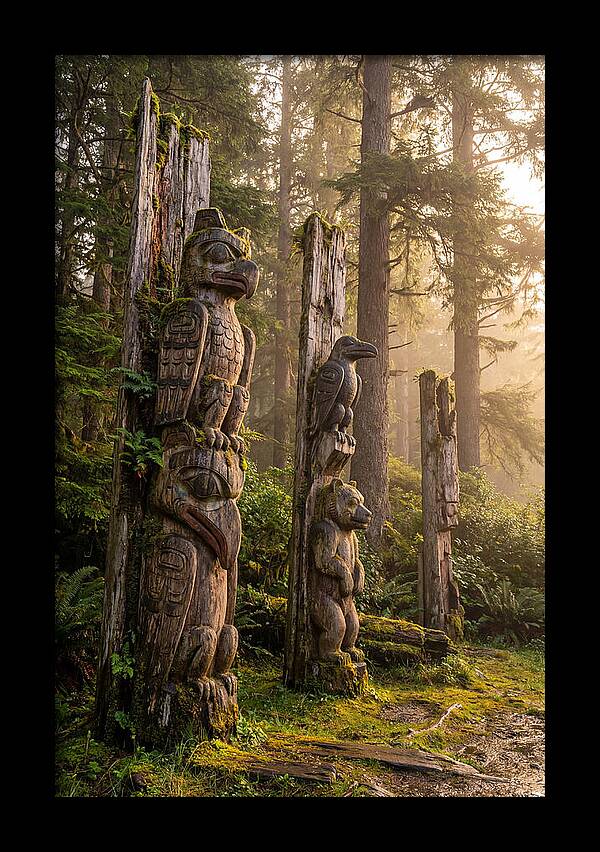 Sgang Gwaay Totem Poles At Dusk