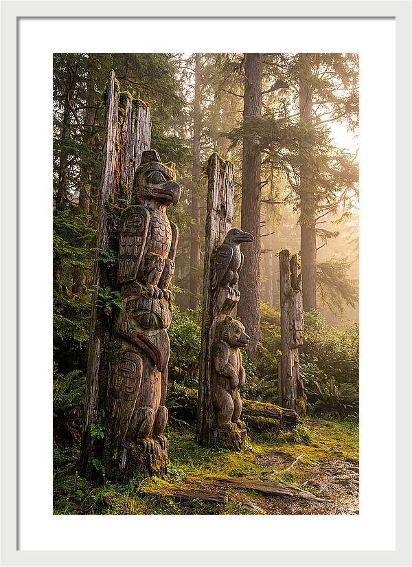 Sgang Gwaay Totem Poles At Dusk