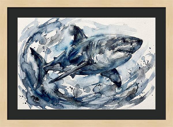 Shark Swimming In Watercolor