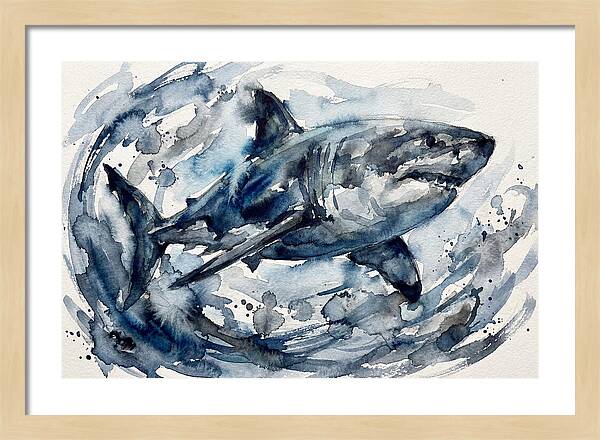 Shark Swimming In Watercolor