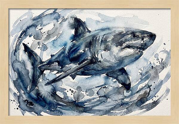 Shark Swimming In Watercolor