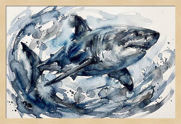 Shark Swimming In Watercolor