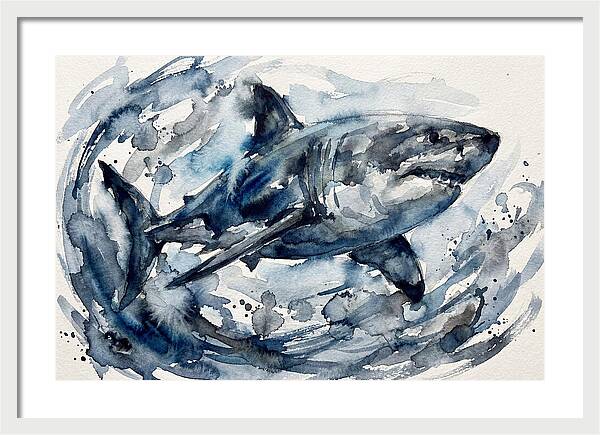 Shark Swimming In Watercolor