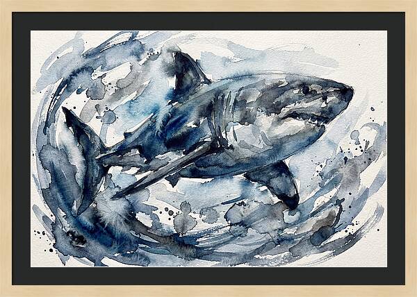 Shark Swimming In Watercolor