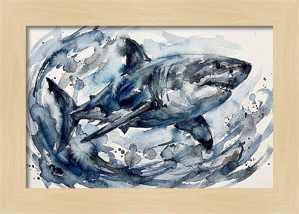 Shark Swimming In Watercolor
