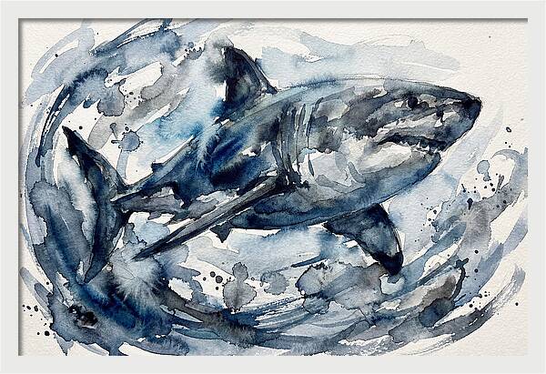 Shark Swimming In Watercolor
