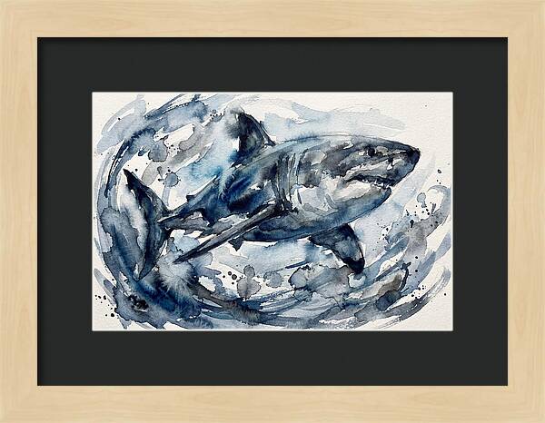 Shark Swimming In Watercolor