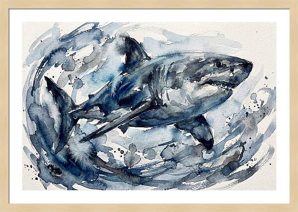 Shark Swimming In Watercolor