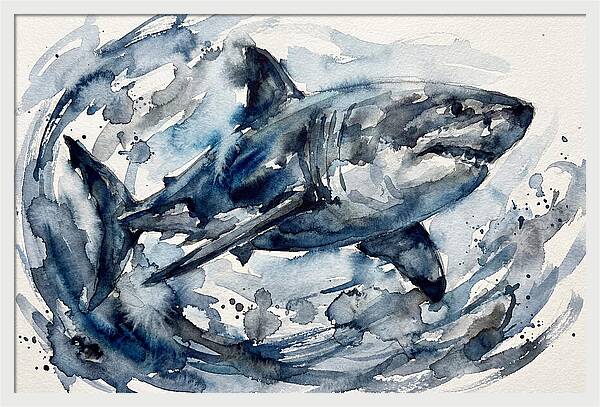 Shark Swimming In Watercolor