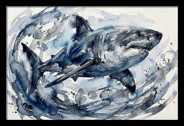 Shark Swimming In Watercolor