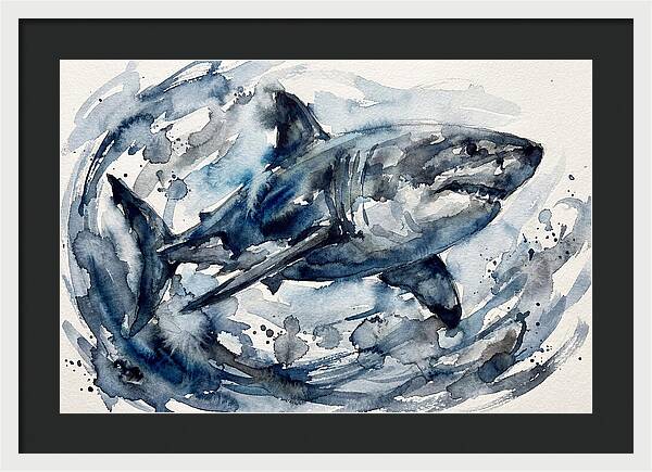 Shark Swimming In Watercolor