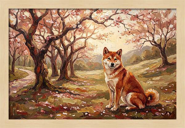 Shiba Inu In Cherry Blossom Grove