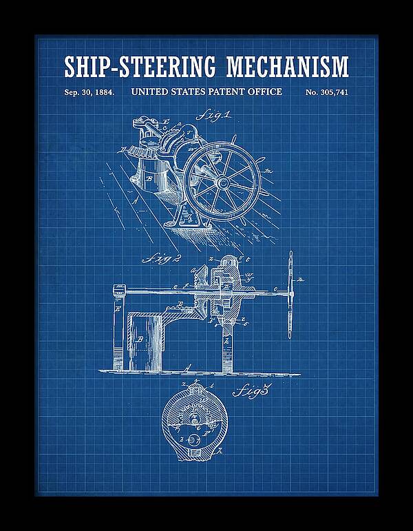 Ship Steering Mechanism Blueprint Patent Us305741a